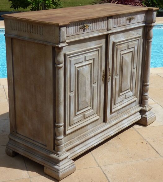 Antique low cabinet two doors two drawers in solid wood