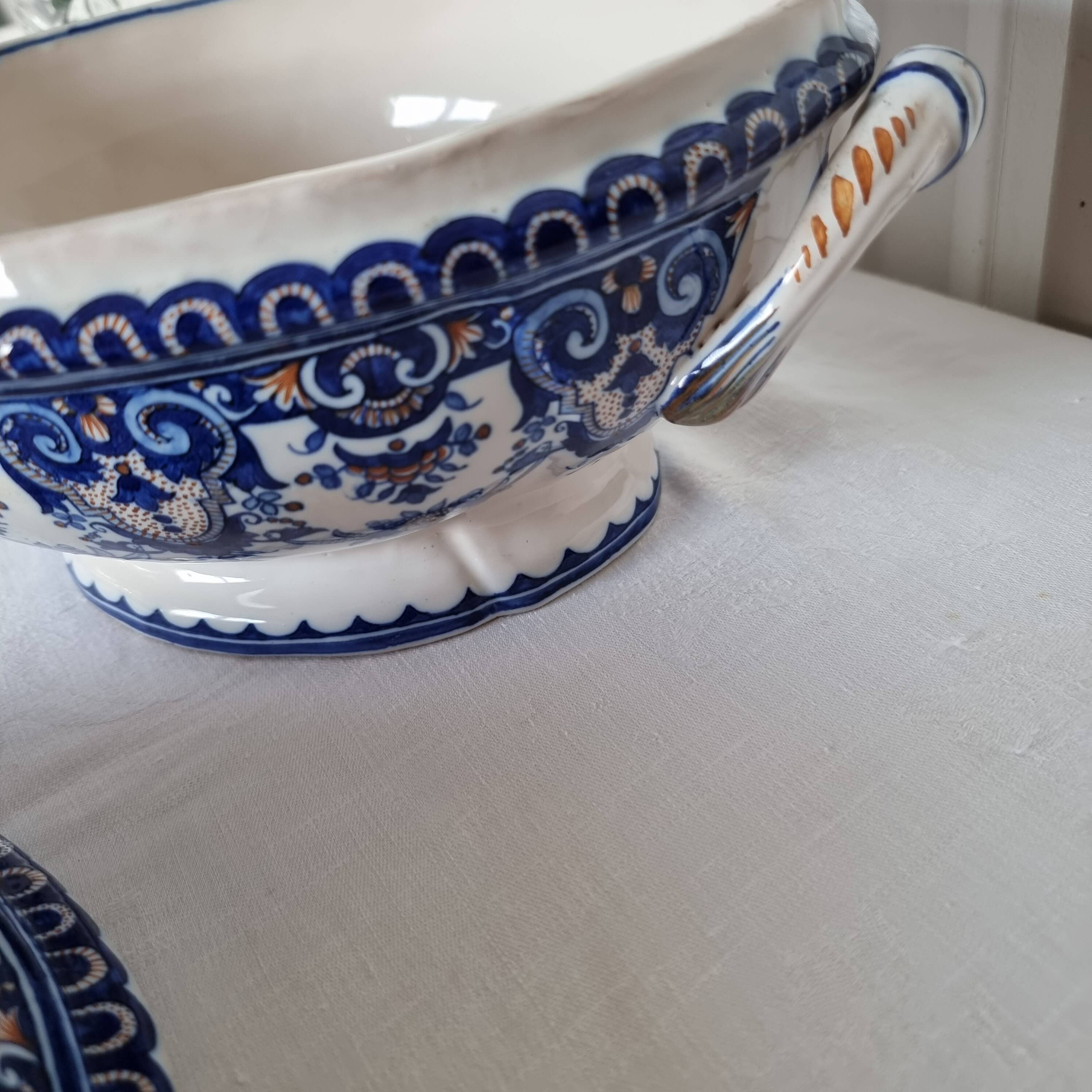 Antique earthenware tureen by Émile Tessier (1887-1971), Malicorne, France