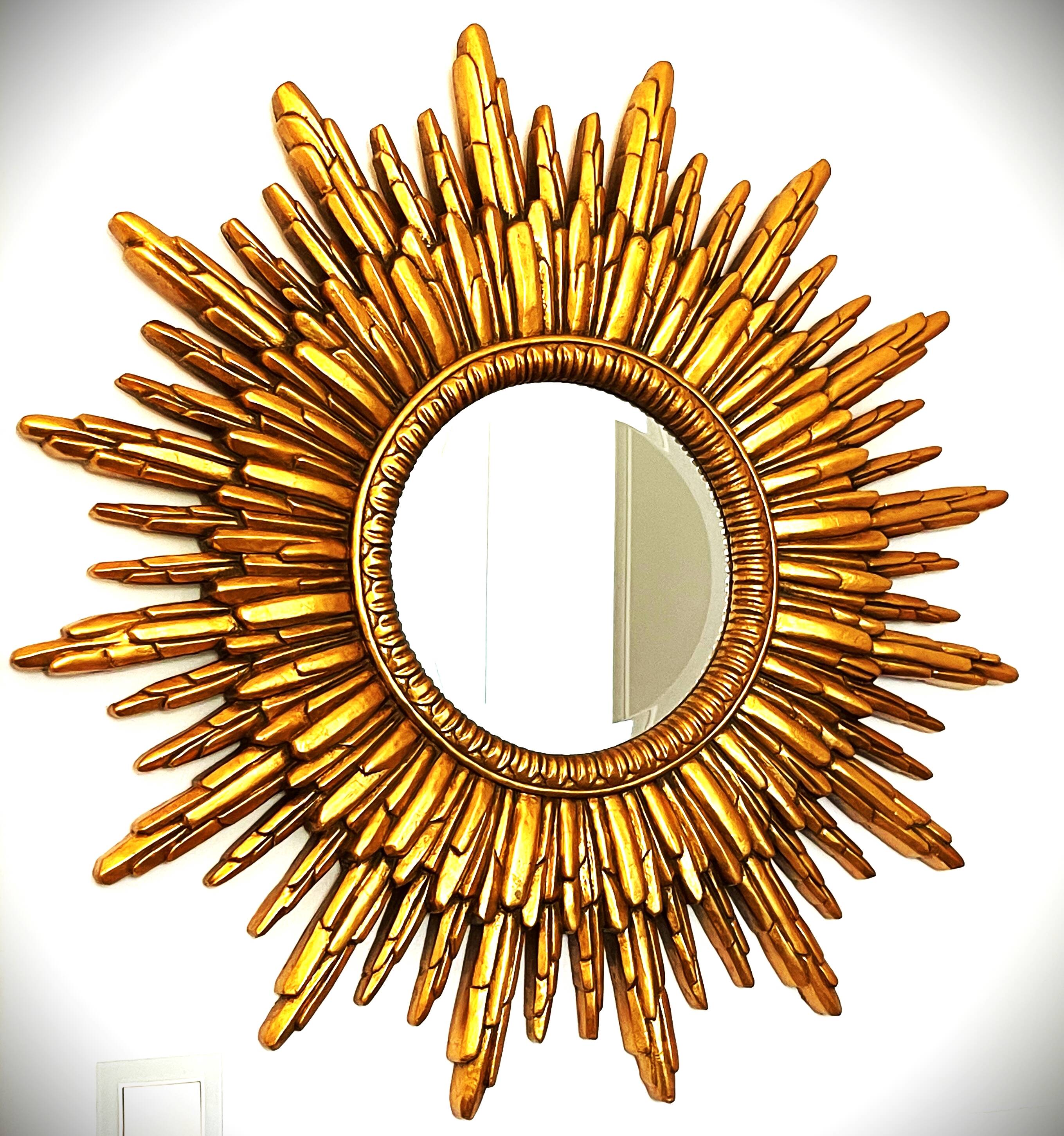 Mirror sun wood gold leaf, 88 cm