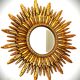 Miroir soleil bois feuille d’or, 88 cm