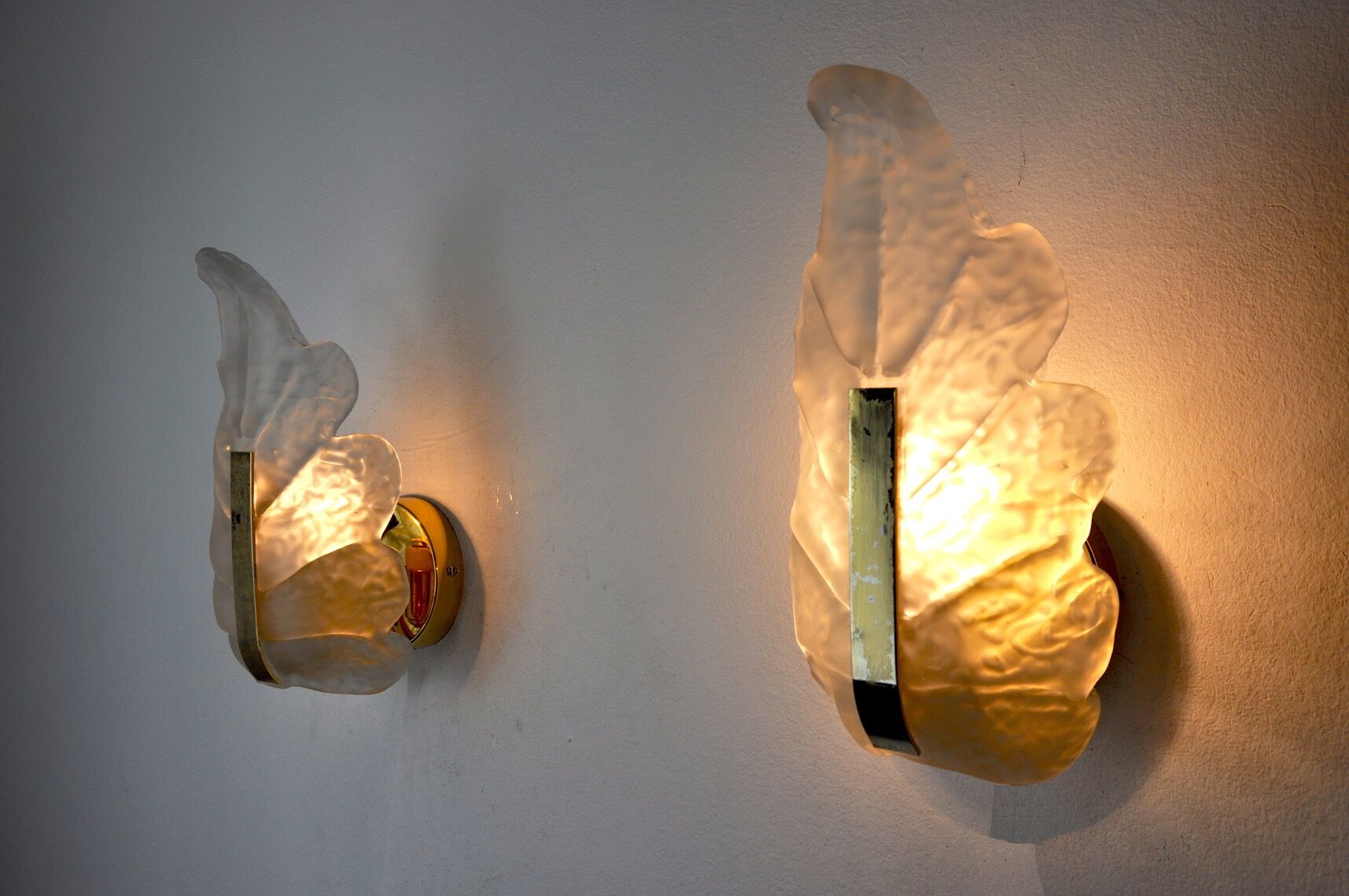 Pair of "leaf" wall lamps by Carl Fagerlund, Murano glass, Germany, 1970