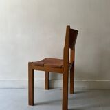 Chaise en bois d'orme et cuir camel Maison Regain, design France