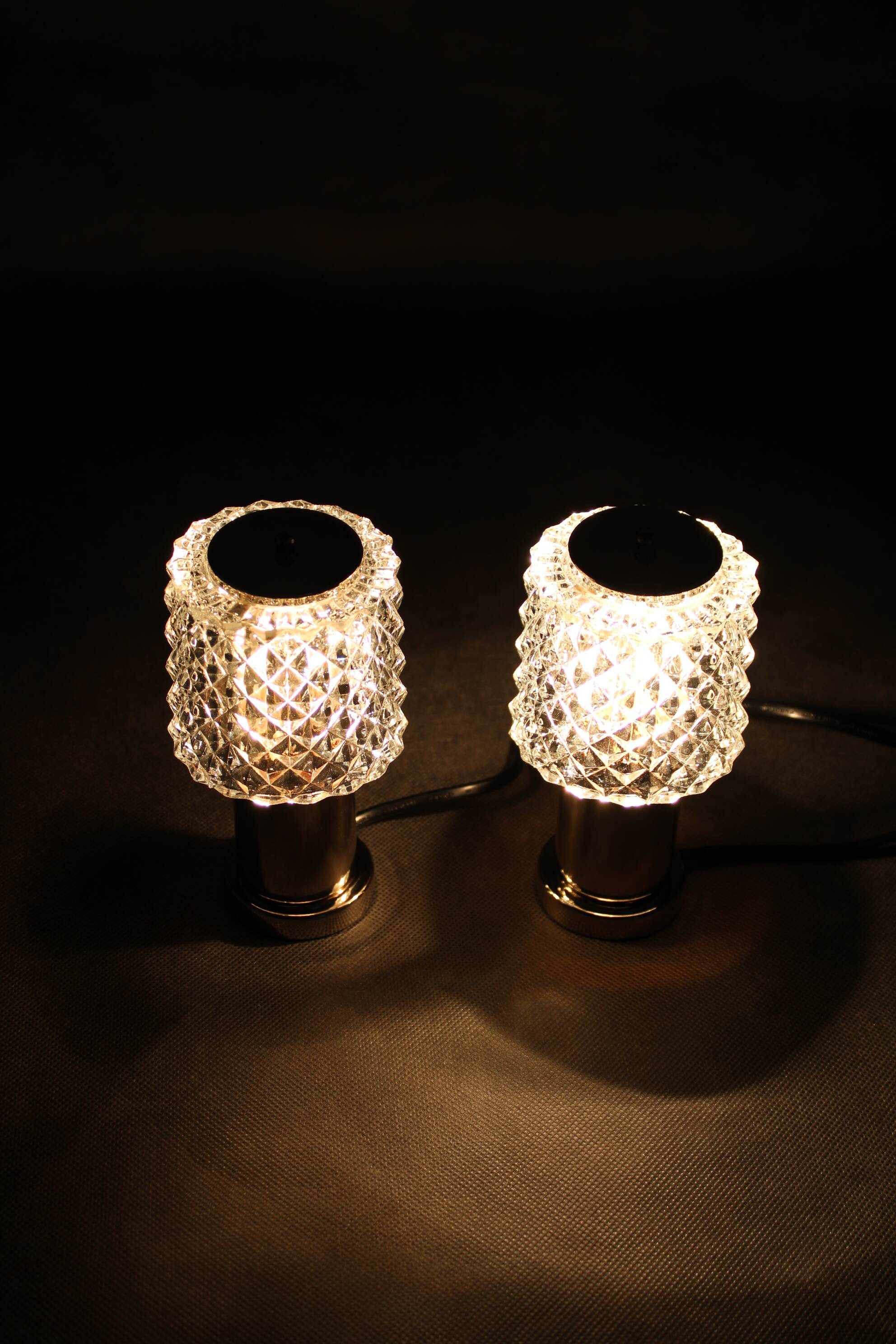 1970s Pair of Nightstands Glass Lamps by Kamenicky Senov, Czechoslovakia