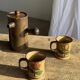 Set of 2 hand-painted flower mugs vintage stoneware H9.5