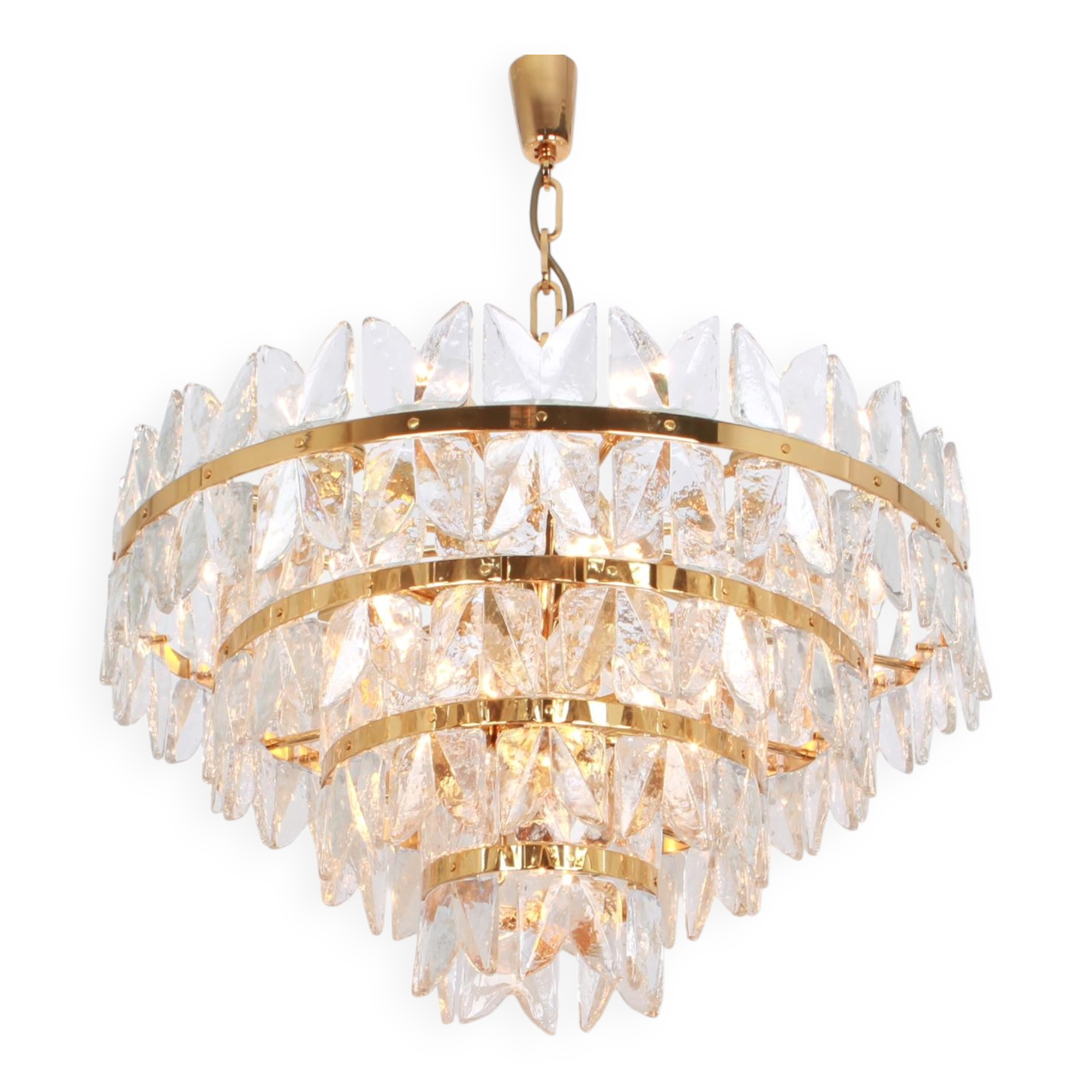 Chandelier Kalmar 'Corina', gilded brass and glass, Austria, 1970.