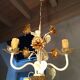 Lustre 3 branches métal laqué beige et or