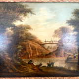 Oil on oak panel animated landscape xix century