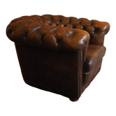 Chesterfield club armchair in patinated chestnut coloured leather