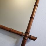 Large turned wooden bamboo mirror, 55 x 78 cm, circa 1900