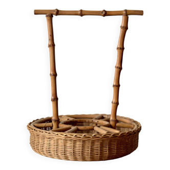 Vintage wicker and bamboo glass holder - mini-bar
