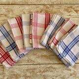 Set of 8 square towels (or tea towels) with red and blue checkered -65x65 cm - Métis