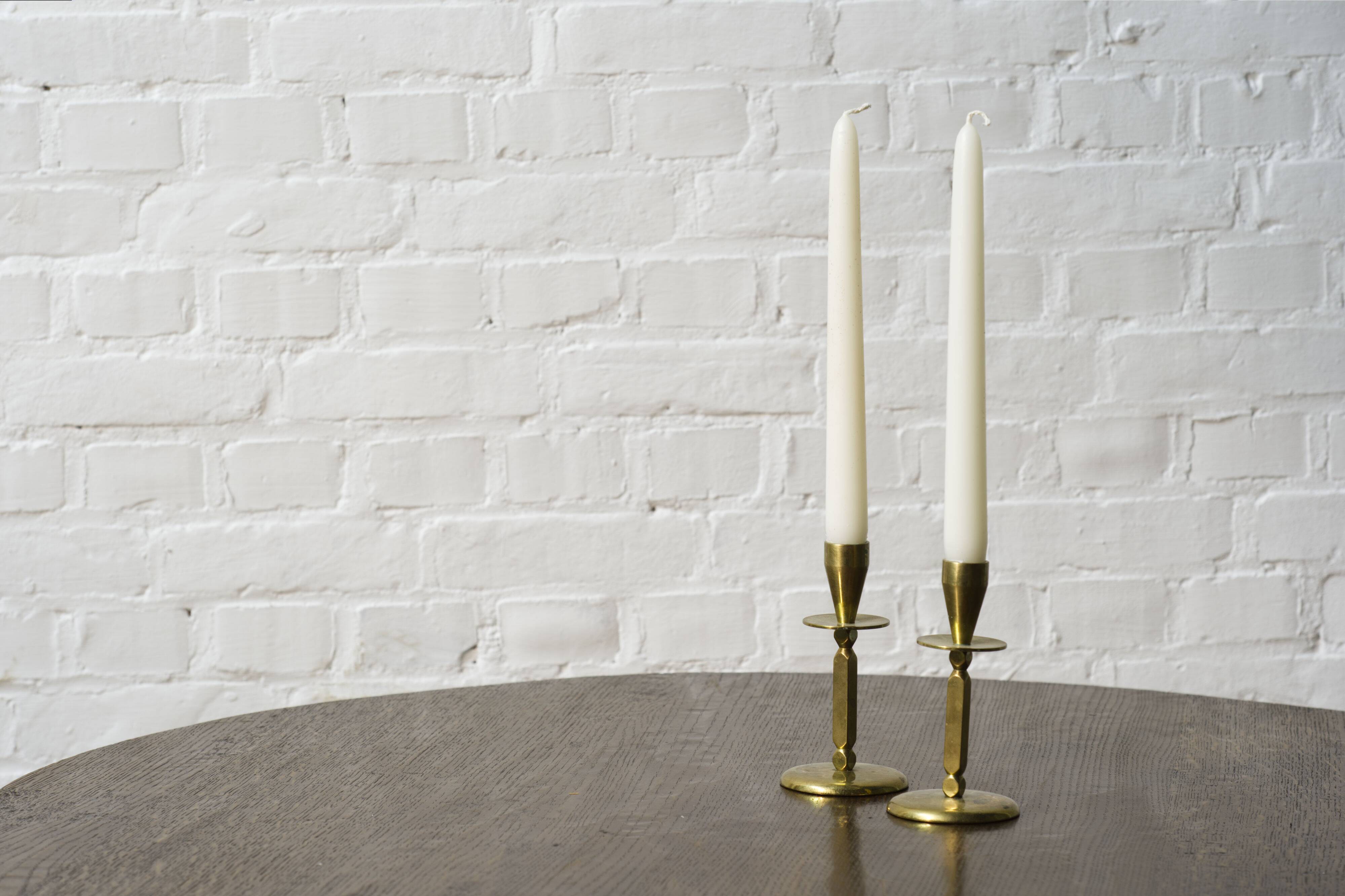 2x Mid century brass candle sticks, Kara Denmark