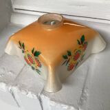 Vintage patterned painted glass pendant lampshade, Czechoslovakia