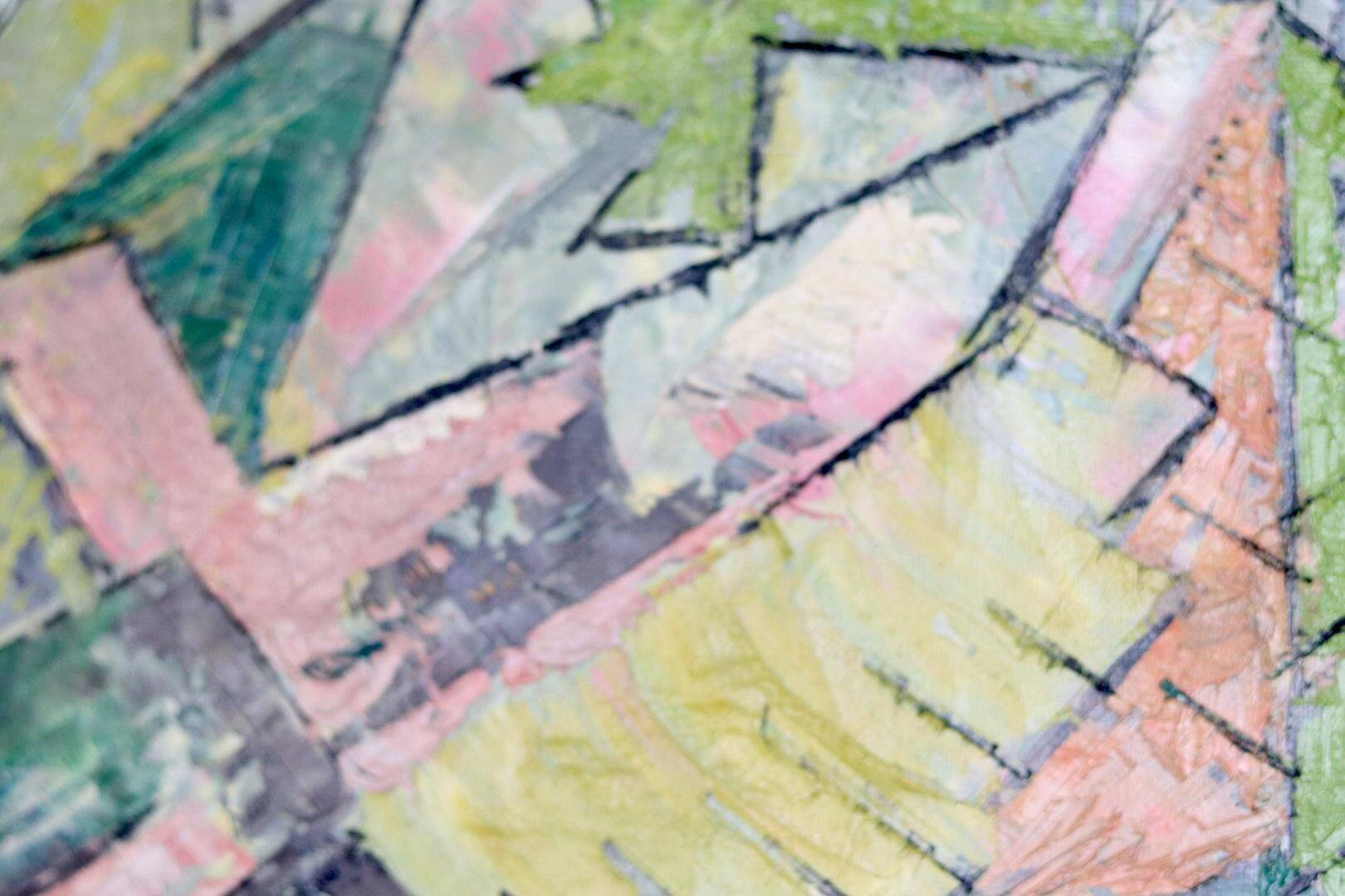 Original Swedish Mid-Century Oil on Canvas" Cubist Composition" by K. Thomsen - Vintage and Framed