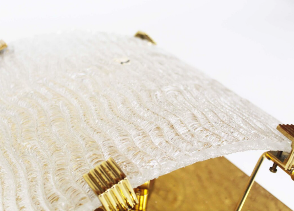 Set of large 1970s Italian brass & Murano glass wall lights