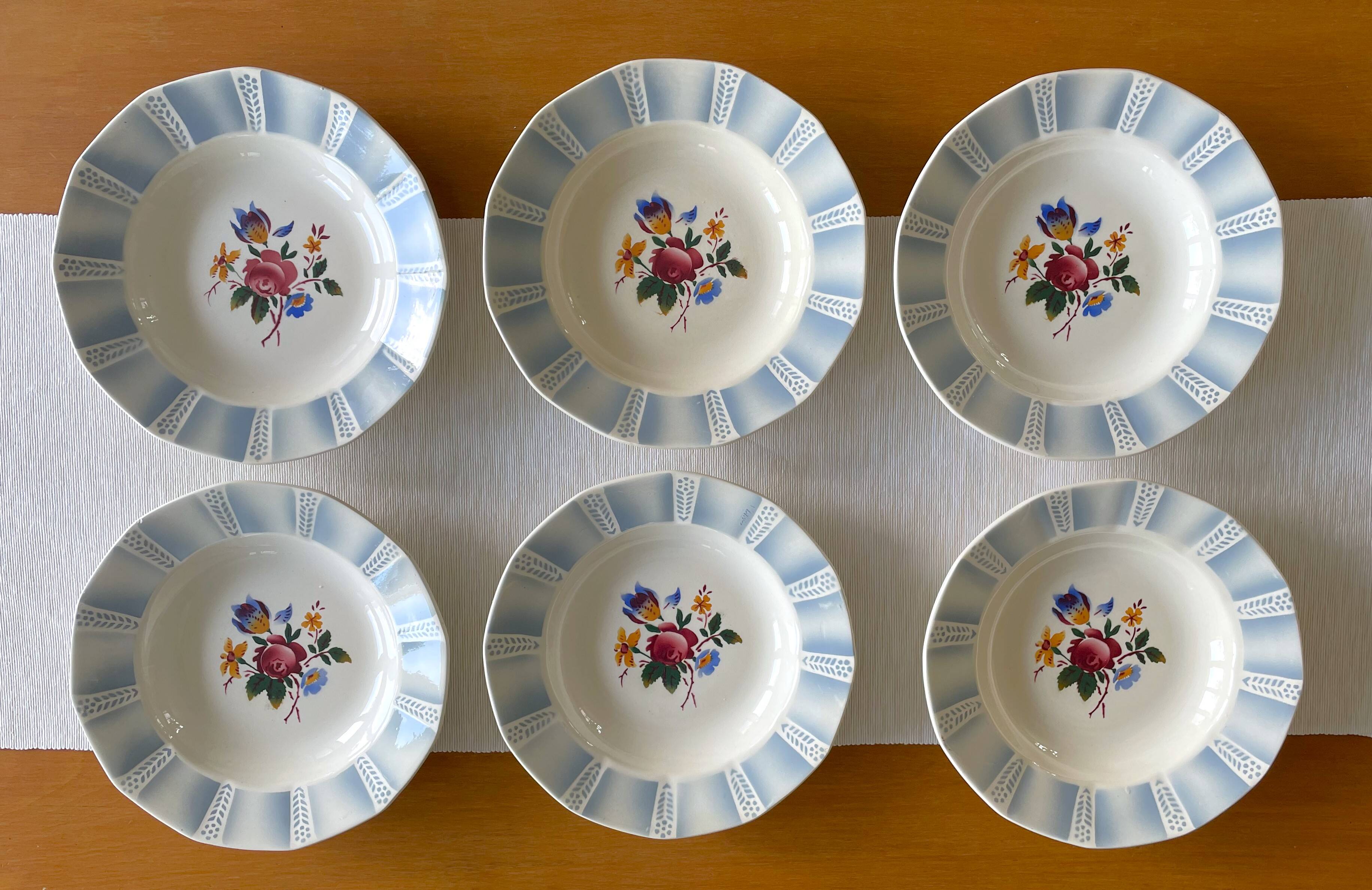 6 antique deep plates in Sarreguemines earthenware