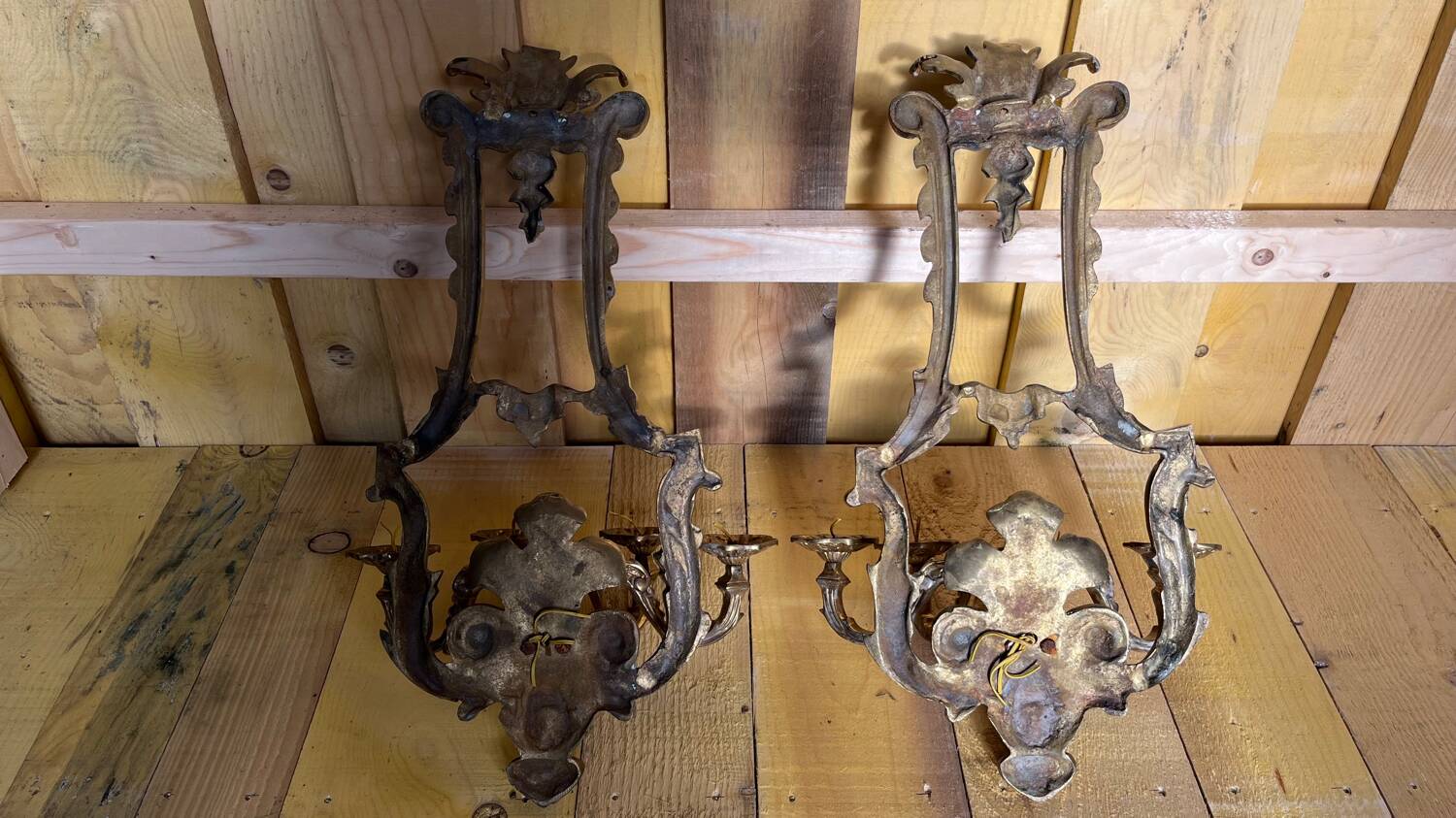 Pair of LXV style gilt bronze wall lights