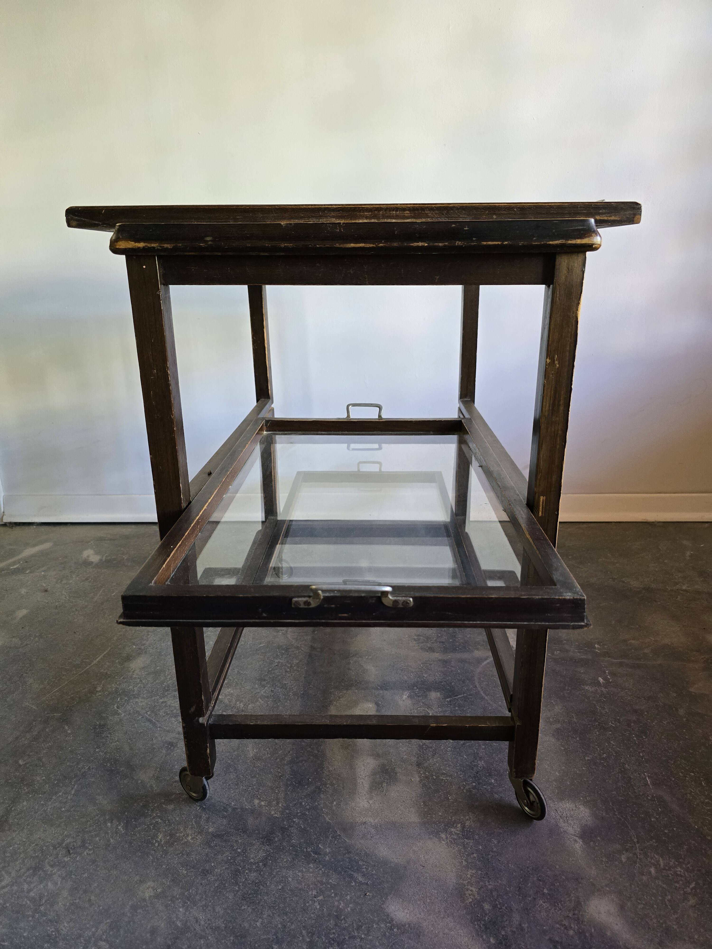 30s Art Deco Bar Cart / Serving Trolley with Removable Glass Trays