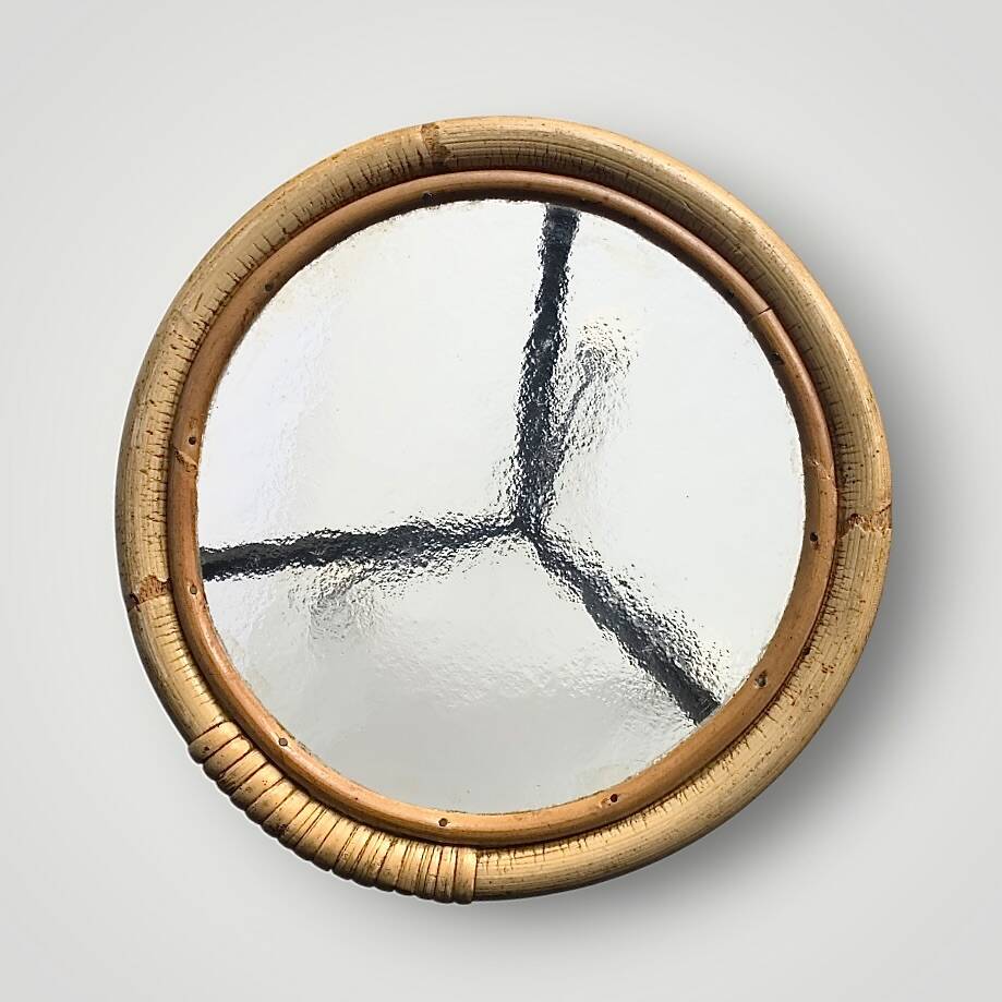 Tripod side table in bamboo and hammered glass - 1950s