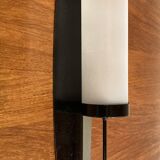 Pair of Scandinavian design candle holders in glass and metal.