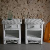 Pair of white wicker bedsides