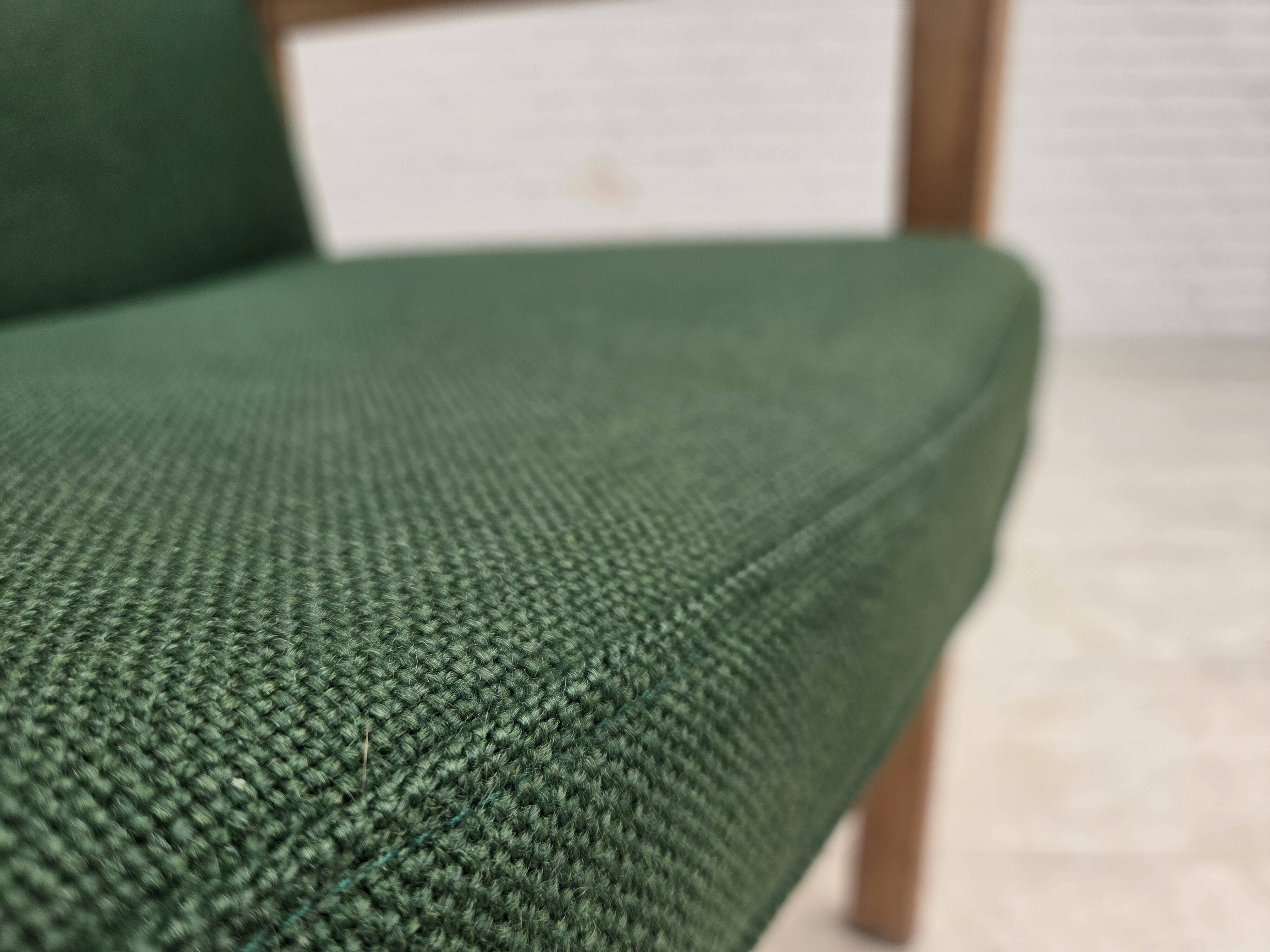 1980s, Danish armchair by Høng Stole, green furniture wool, oak wood.