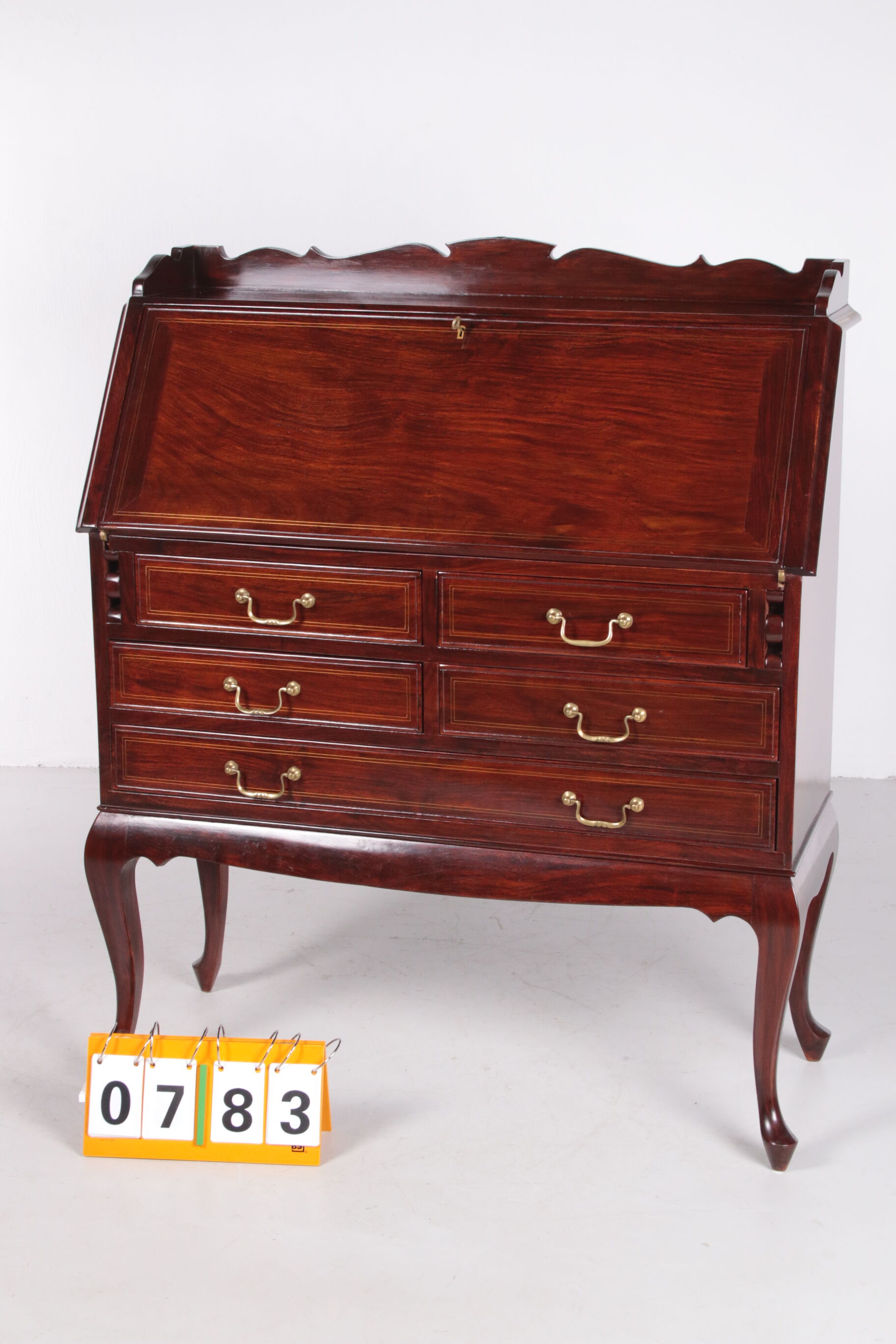 English Mahogany Desk Queen Anne Style, 1970s