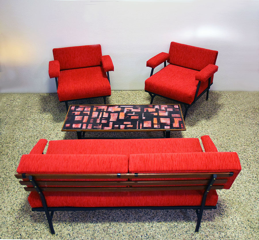 Mid-century Italian sofa bed in corduroy fabric