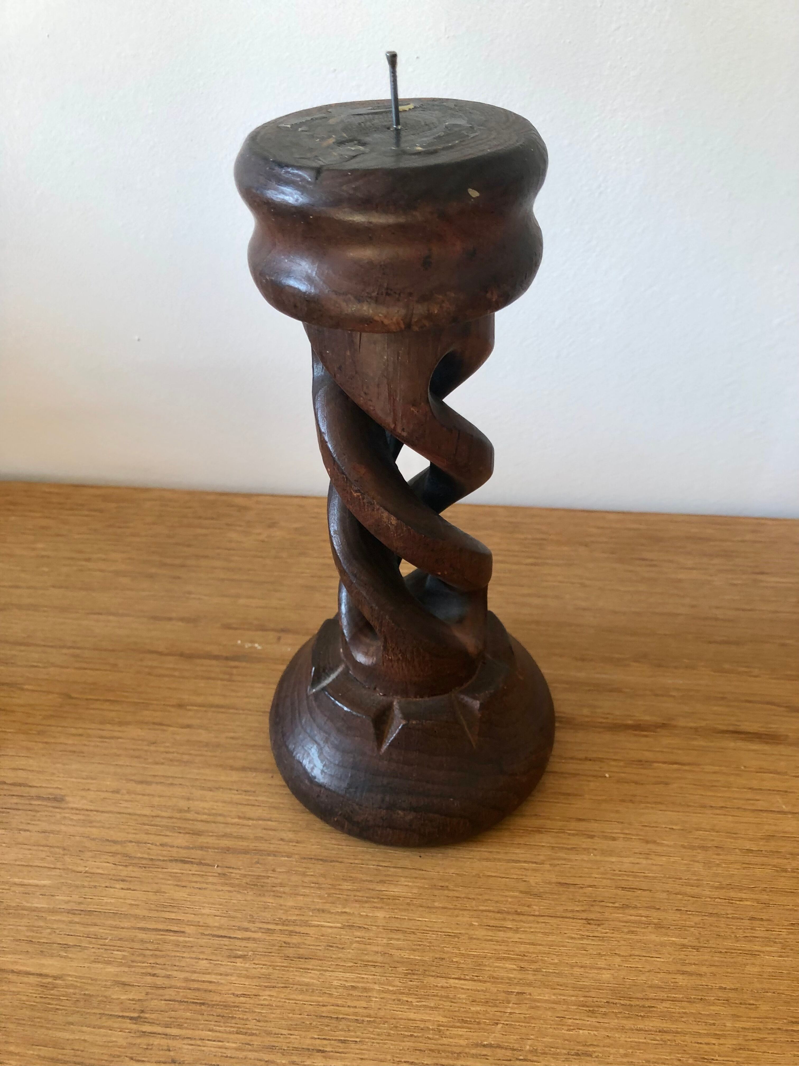 Twisted wooden candle holder