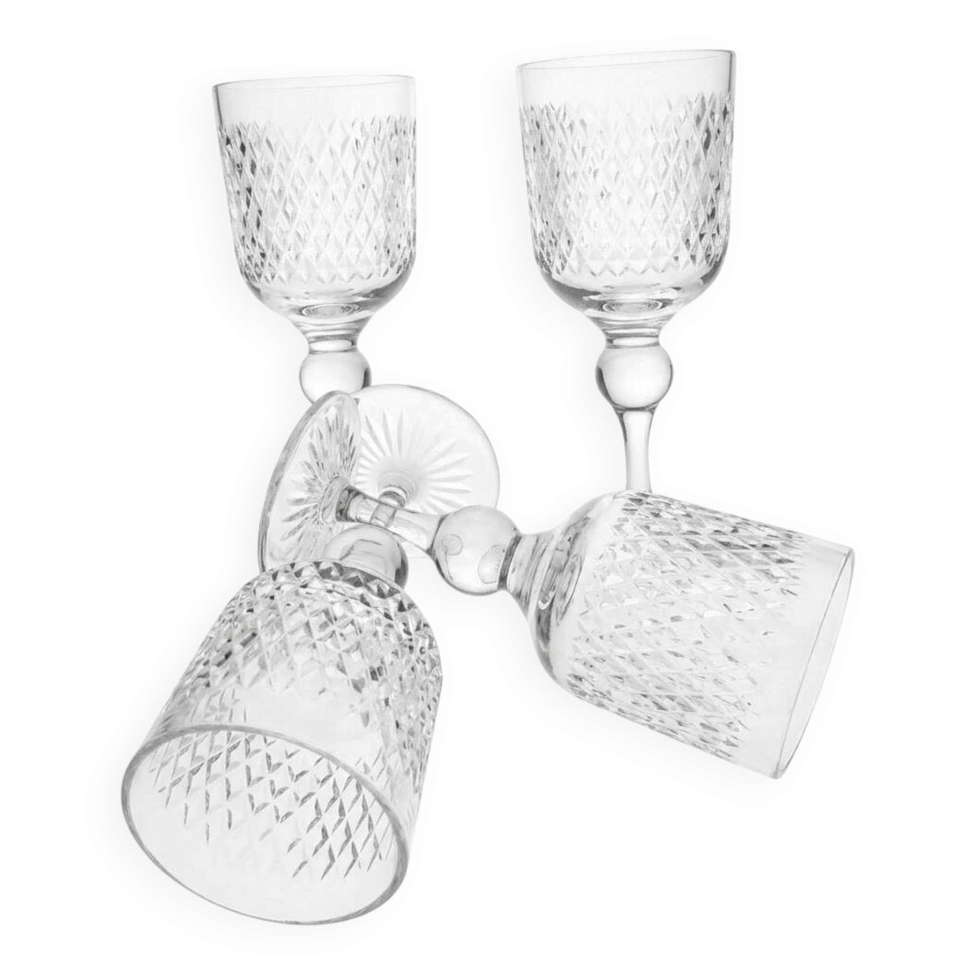 Vintage cut crystal wine or water glasses Set of 4 stemmed glasses