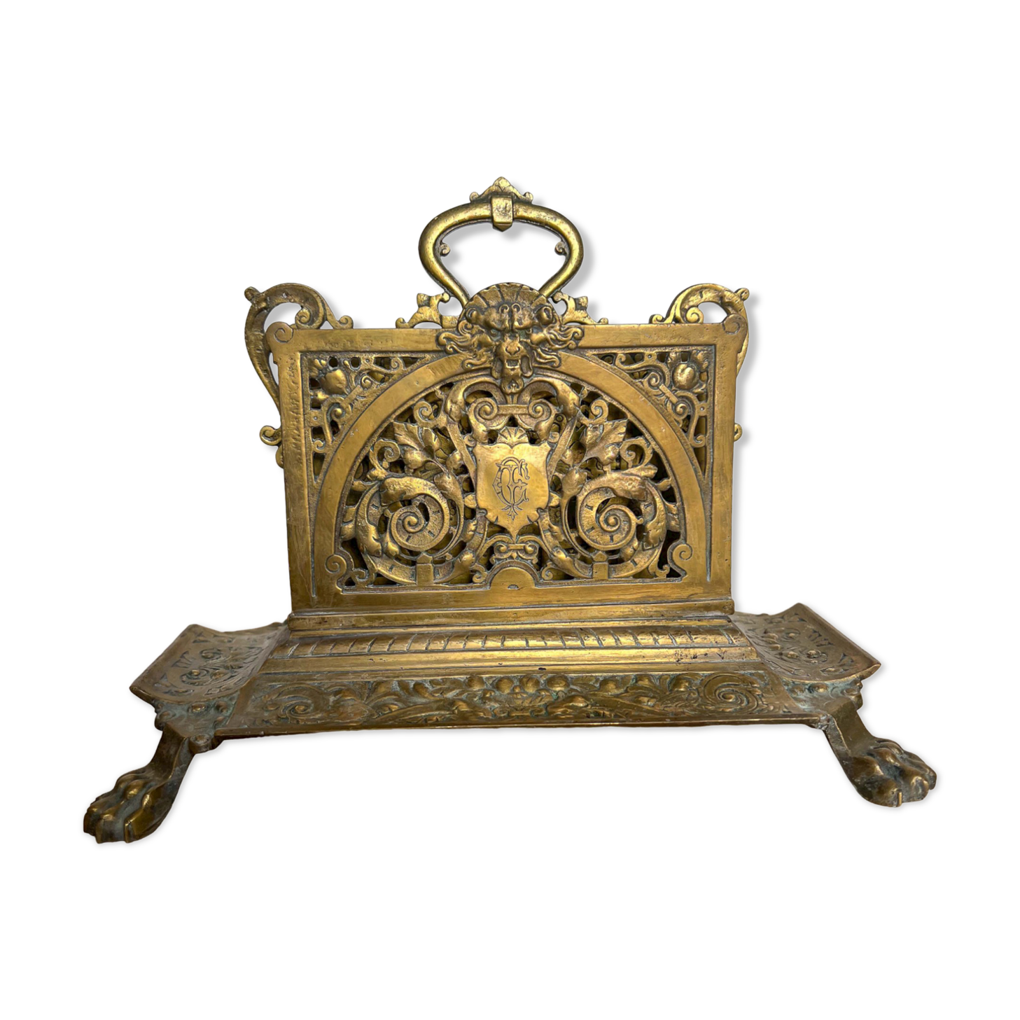 Period gilded brass mail rack