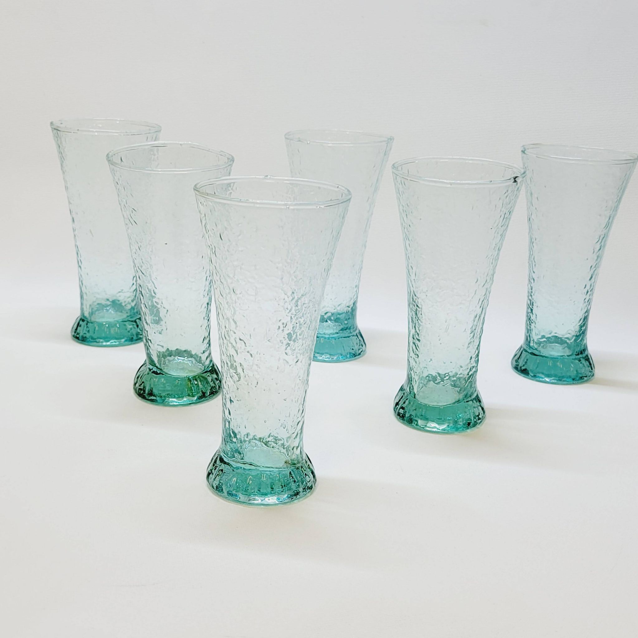 6 verres évasés en verre bleu soufflé bullé texturé pastis / orangeade / eau