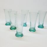 6 flared glasses in textured bubble blown blue glass pastis / orangeade / water