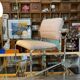Fauteuil / chauffeuse de salon tissus et chrome Atal 1970