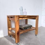 1980 pine wheeled console table