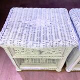 Pair of white lacquered rattan bedside tables
