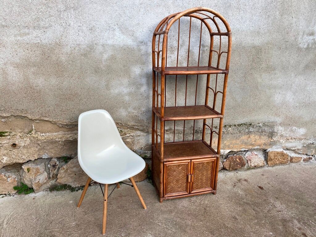 Vintage 70s rattan library