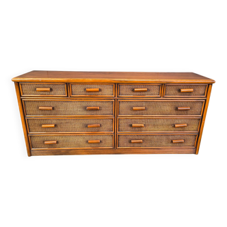 Vintage rattan and bamboo chest of drawers, 1970s