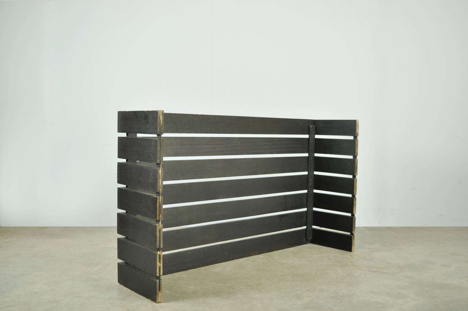 Vintage handmade wide SLATTED bench / side table, Netherlands 1970s