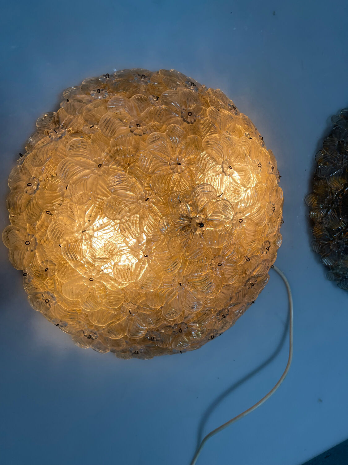 Murano Glass Flower Seguso Flushmounts Set of 2 1960’s