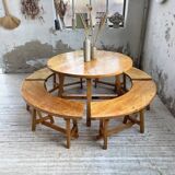 Set of round table and 4 rounded benches, 1950