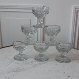 Set of 6 cups in molded glass pressed late nineteenth