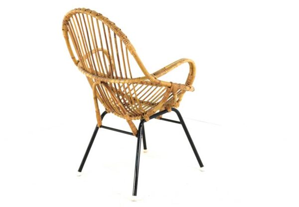 Ensemble de 3 chaises en rotin + table basse - design néerlandais des années 50