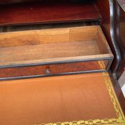 19th-century secretary chiffonnier in walnut burl & gilded leather with brass fittings.