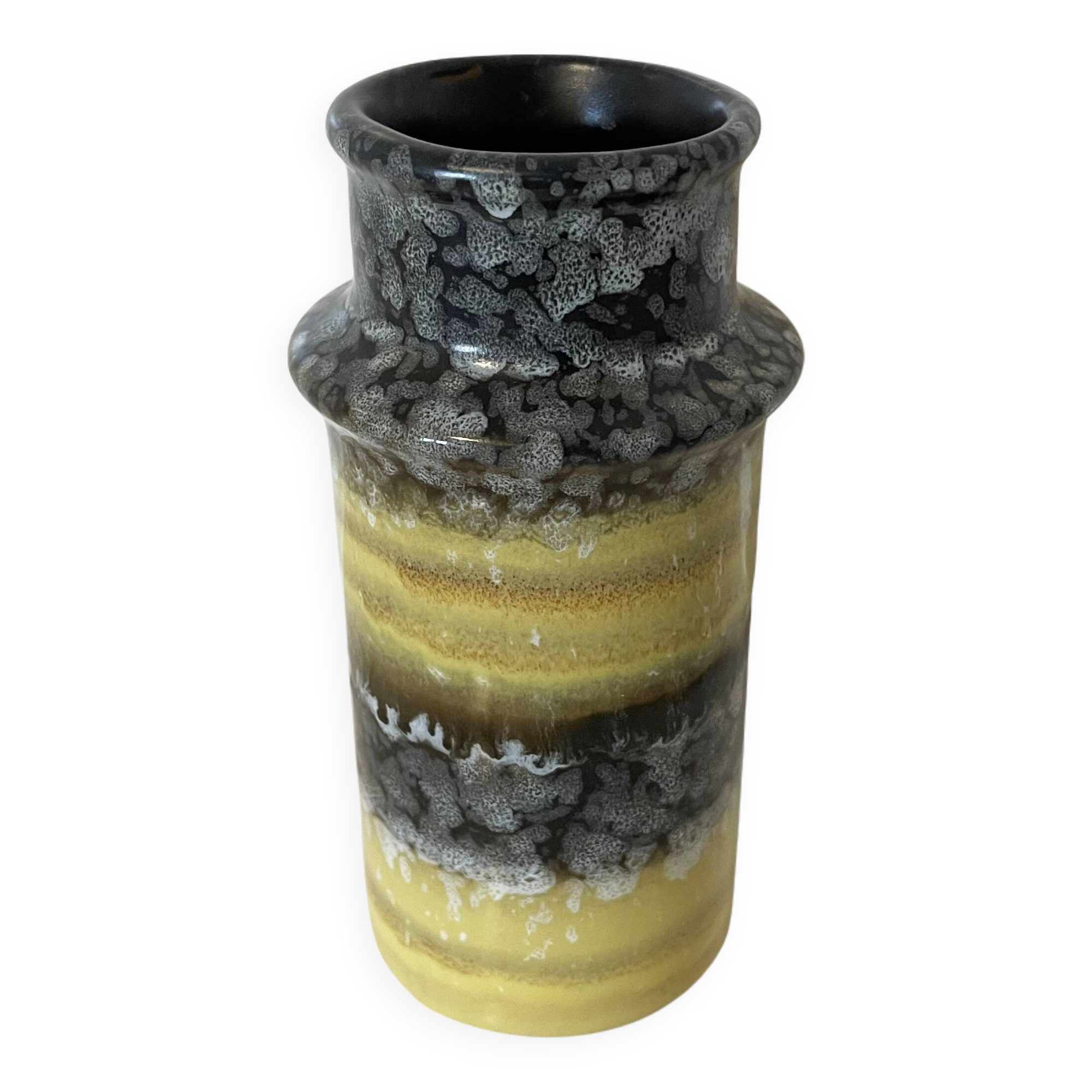 VEB Haldensleben 3092/D Vase - Small Yellow & Gray East-German GDR Ceramics