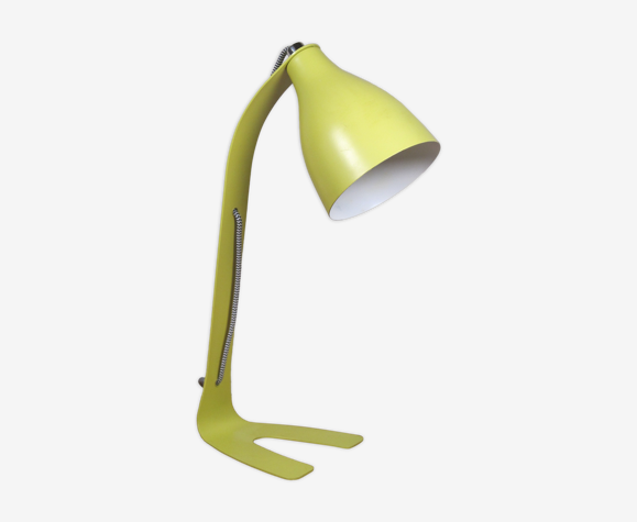 Lampe de bureau en métal à poser , Design vintage , pied fourche vert anis