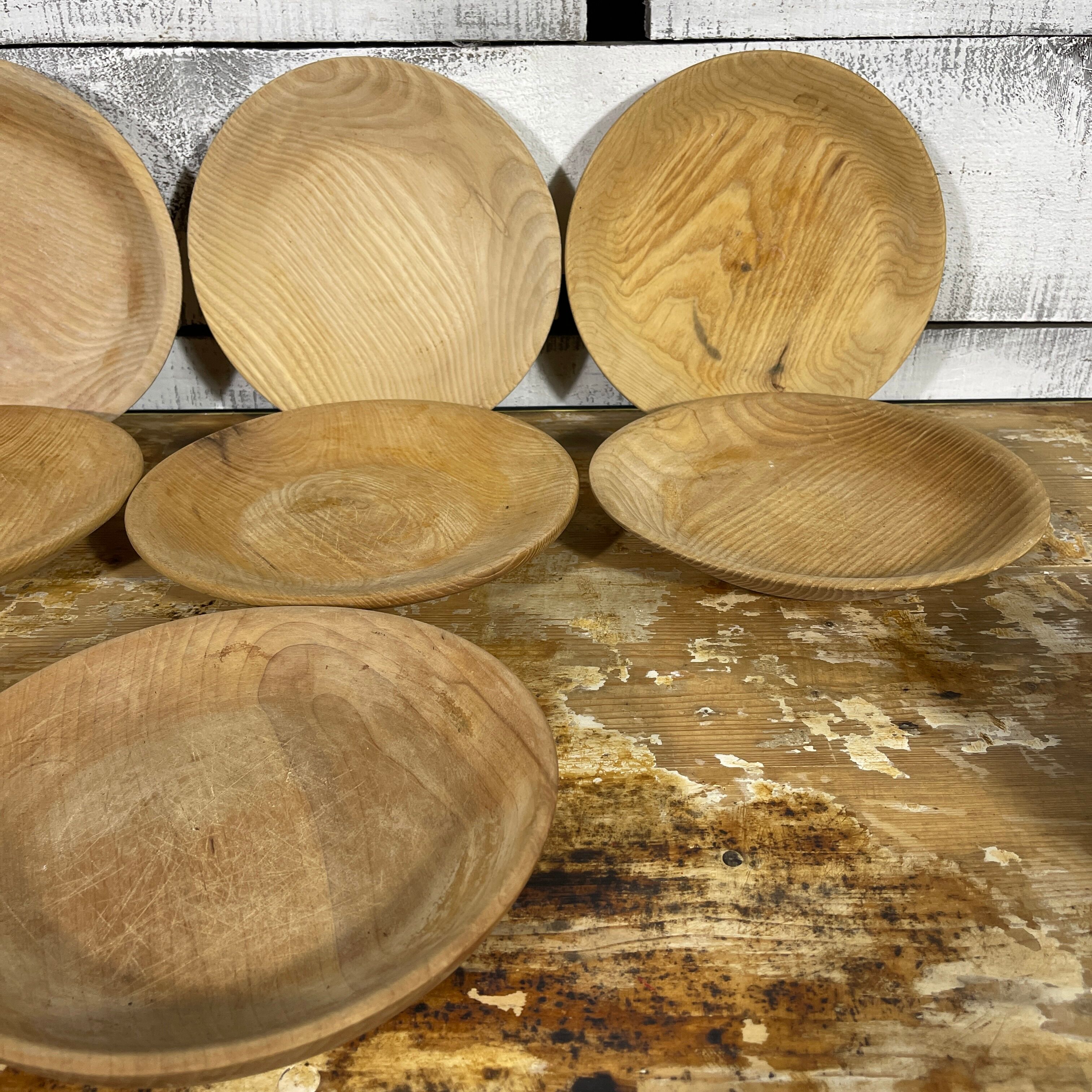 Series of 7 wooden plates