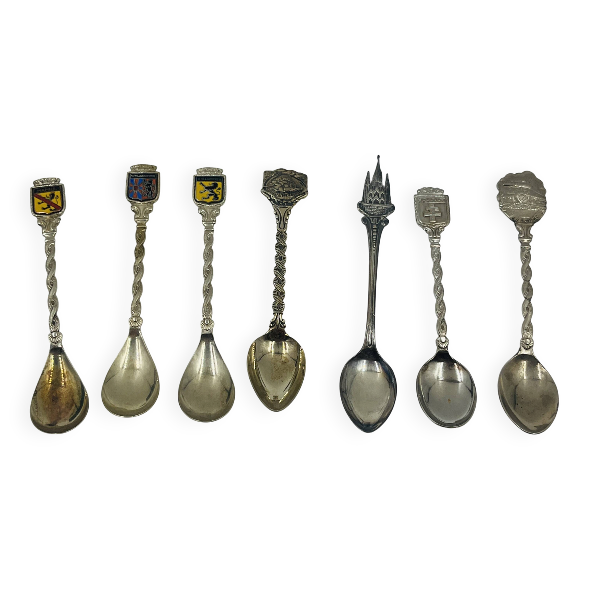 Set of 7 Heraldic Souvenir Spoons from Cities