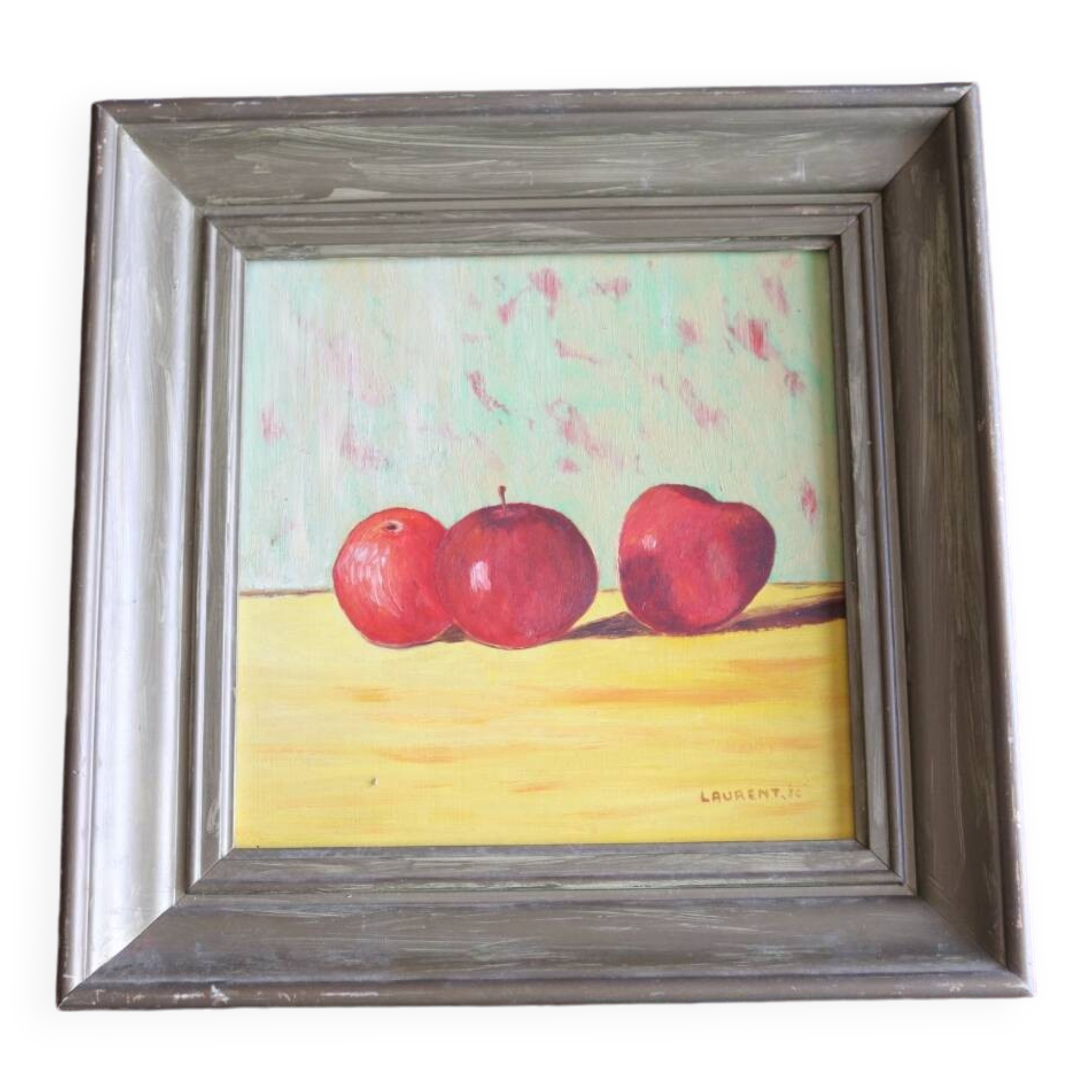 Huile sur panneau pommes vintage