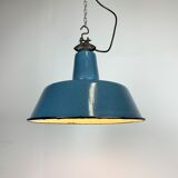 Industrial Blue Enamel Factory Lamp with Cast Iron Top, 1960s